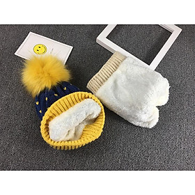 Thời Trang Mùa Đông Trẻ Em Khăn Choàng Nón Bộ Cho Trẻ Em Dệt Kim Beanies Với Bộ Lông Pompoms Cho Bé Trai Bé Gái Ấm Áp Với Sang Trọng Mũ Lưỡi Trai - Kids size(48-52CM)