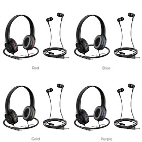 Set/ Combo/ Bộ 2 tai nghe - Hoco W24 - Tai nghe chụp tai/ Monitor Headphones và Tai nghe nhét tai/ Earphones - Jack 3.5mm, Loa ngoài 40mm, Mic đàm thoại, Dây dài 1.2m, Mút đệm chống ồn và chống đau tai - Màu ngẫu nhiên - Hàng chính hãng
