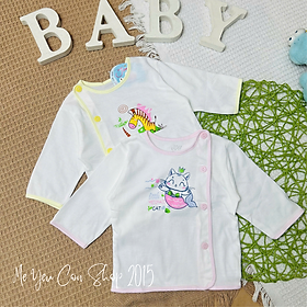 (3-11kg) Áo bác sĩ cotton mềm mịn tay dài trắng viền cho bé - Hiệu JOU - Viền Hồng