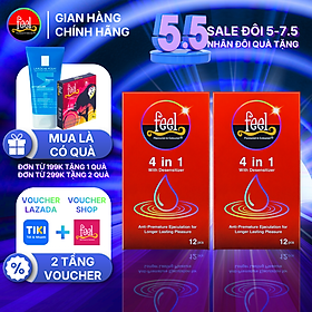 Bộ 2 hộp Bao cao su Feel 4 in 1 | Bao cao su kéo dài thời gian, size 52mm, hộp 12 bao