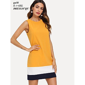 DRESS305 ĐẦM SUÔNG KHÔNG TAY PHỐI MÀU