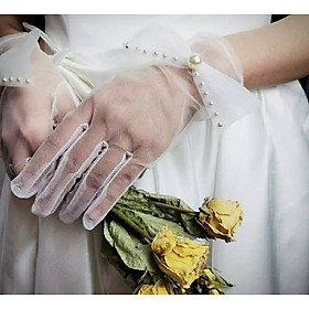Găng tay trong suốt đính nơ xinh xắn cho Cô dâu và Dạ hội, đi tiệc, sự kiện, lễ hội, chụp ảnh MS: 44037