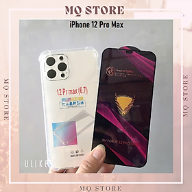 Ốp lưng và cường lực cho iPhone 12 Pro Max - Loại trong suốt chống sốc 4 góc ( hàng chính hãng)