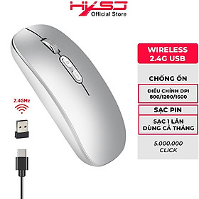 Chuột không dây HXSJ M103 wireless tự sạc pin siêu mỏng không gây tiếng ồn chuyên dùng cho Máy tính, pc, Laptop, Tivi - Hàng Chính Hãng