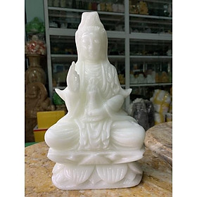 Mua Tượng Phật Quan Thế Âm Ngồi Đá Cẩm Thạch Trắng - cao 25cm