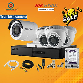 Mua Trọn Bộ 4 Camera Quan Sát Trong Nhà  Ngoài Trời Hikvision 2.0MP Full HD 1080P - Hàng Chính Hãng