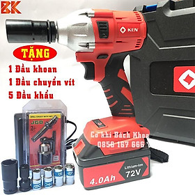 Mua Máy Siết Bulong KEN 72V - TẶNG 5 Đầu khẩu  1 Đầu Chuyển Vít  1 Đầu chuyển khoan - Máy bắt vít  máy siết bu lông 72V