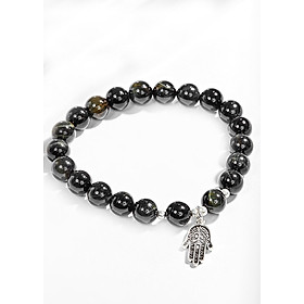 Vòng Tay Đá Mắt Hổ Xanh Đen Phối Bàn Tay Hamsa Bạc Ngọc Quý Gemstones