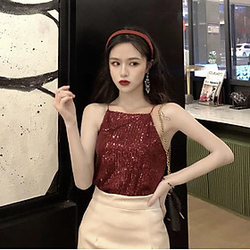 Áo 2 dây kim sa kiểu mới - Áo kim sa kiểu áo hai dây lấp la lấp lánh - Áo hai dây nữ chất kim sa