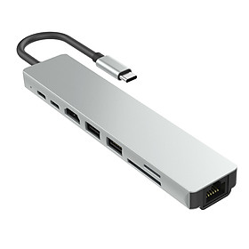 Hình ảnh Cổng chuyển USB 8 in 1 HDMI 4K 60Hz/ USB-C Hub/ TF/ SD/ RJ45 1000Mbps/ USB 3.0 cho Macbook, PC và Devices - 8in1-1 4K 60Hz