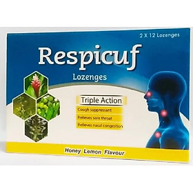 Kẹo Ngậm Respicuf Lozenges BẠC HÀ CHANH MẬT ONG Hỗ trợ ức chế ho, giảm đau họng, nghẹt mũi Hộp (24 viên)