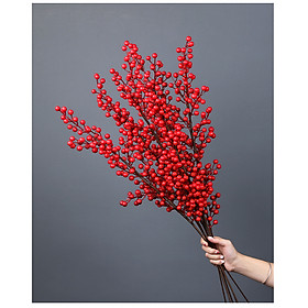 Mua Quả giả  cành đào đông đỏ cherry và lá điểm trang trí phòng khách  nhà hàng sang trọng AZ-10