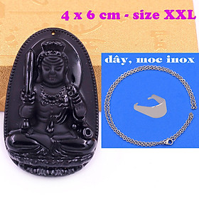 Mặt Phật Bất động minh vương đá thạch anh đen 6 cm kèm dây chuyền inox - mặt dây chuyền size lớn - XXL, Mặt Phật bản mệnh