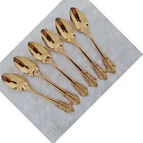 Mua Sét 6 Muỗng Ăn Lớn Inox #304 Cao Cấp Mạ Vàng Phong Cách Cổ Điển