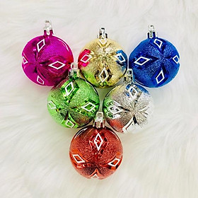 Mua Set 6 trái châu hoa văn nhám đủ màu 6cm trang trí noel mẫu 6