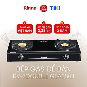 Bếp gas dương Rinnai RV-7Double Glass(L) mặt bếp kính và kiềng bếp men - Hàng chính hãng.