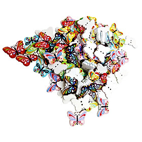 100pcs Assorted Butterfly Wooden Buttons 2 Hole Embellishments for Craft DIY