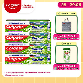 Bộ 4 Kem đánh răng Colgate Trà Xanh the mát Maxfresh 230g/tuýp tặng bàn chải đánh răng lông tơ cao cấp