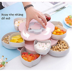 Mua KHAY ĐỰNG MỨT TẾT  Hộp mứt xoay 2 tầng  xèo hình cánh hoa xinh xắn có rãnh đựng điện thoại tiện lợi. - XANH - GDHN Loại Tốt