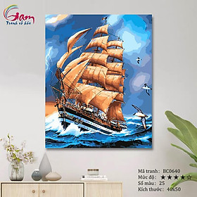 Mua Tranh tự tô màu sơn dầu số hóa biển - Mã BC0640 Thuận buồm xuôi gió
