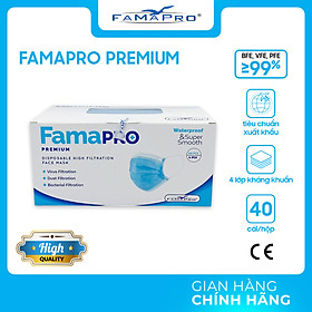 [FAMAPRO - PREMIUM] Khẩu trang y tế cao cấp 4 lớp kháng khuẩn Famapro Premium (40 cái/ hộp)