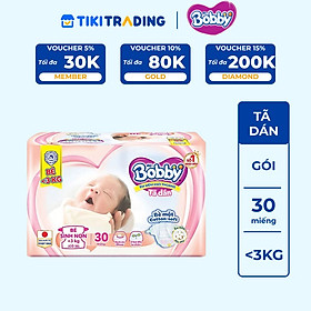 Tã Dán Bobby Cho Trẻ Thiếu Tháng <3Kg 30 Miếng