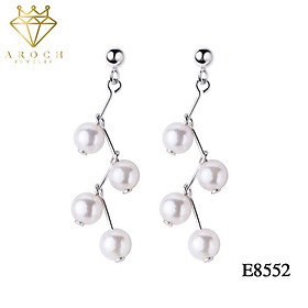 Khuyên tai bạc Ý s925 dài đính hạt ngọc E8552 - AROCH Jewelry