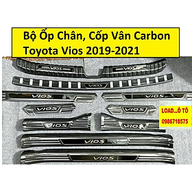 Ốp Bậc Cửa, Nẹp Bước Chân, Cốp Xe Toyota Vios 2022-2019 Vân Carbon Cao Cấp