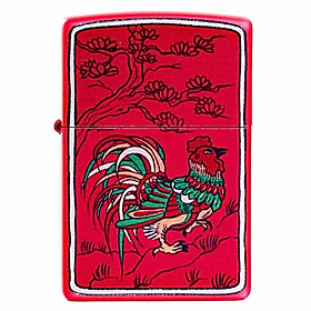 Bật lửa Zippo Year of the Rooster - Phiên Bản 12 Con Giáp (Tuổi Dậu) Thiết Kế Việt Nam, Sơn Tĩnh Điện Đỏ May Mắn Chính Hãng