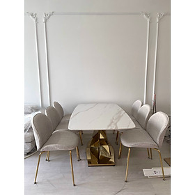 Bộ bàn ăn Juno Sofa 6 ghế chân mạ vàng, mặt đá vân mây