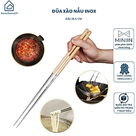 Mua Đũa Inox Dài Nấu Ăn Cán Cầm Gỗ Thông Lõi Inox 304 Chống Han Gỉ Dài 38.5cm-  Đũa Xào Nấu Inox - Hàng Chính Hãng MINIIN