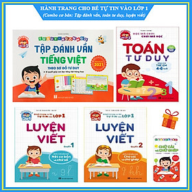 Hình ảnh Hành trang cho bé tự tin vào lớp 1 - Bản mới nhất 2021 (Tập đánh vần 2021, toán tư duy 4-6 tuổi, Bộ 2 cuốn Luyện viết) - Tặng kèm bộ thẻ chữ cái và chữ ghép