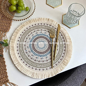 Mua Tấm lót bàn ăn  miếng lót bình hoa  đế lót tròn hoạ tiết thổ cẩm phong cách Bắc Âu Boho Bohemian NA0057