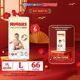 Tã quần Huggies Skin Perfect L Super Jumbo 60+6 miếng với 2 vùng thấm giảm kích ứng da