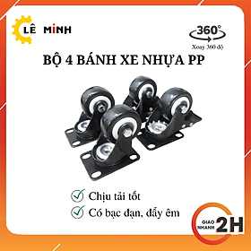 Bộ 4 Bánh Xe Đẩy Hàng Nhựa PP Loại Tốt - 5cm - Có khóa Chống Trượt