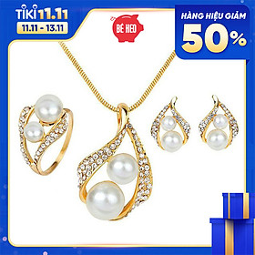 Bộ trang sức ngọc đôi 3 món dây chuyền bông tai nhẫn BHB77