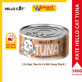 Pate Cho Mèo Mọi Lứa Tuổi Trong Thạch Hello Cat Tuna 160G - Cá Ngừ, Tôm & Cà Rốt