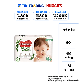 Tã Dán Siêu Cao Cấp Huggies Platinum Naturemade M64 (64 Miếng)