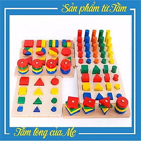 Bộ Giáo Cụ Montessori 8 Món - Giúp Bé Phát Triển Trí Tuệ về Hình Học, Toán Học - Hàng gỗ loại 1