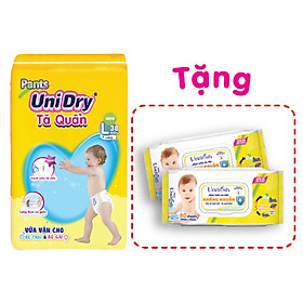 Tã quần UniDry G1 L38 tặng 1 khăn giấy ướt UniFresh vitamin E