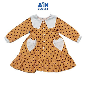 Đầm tay dài bé gái họa tiết Bi vàng cổ thủy thủ nền vàng thô trà bông - AICDBGEFKA2P - AIN Closet