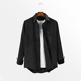 Áo sơ mi khoác tay dài nam nhung tăm form đứng Lados - 8105 trẻ trung, dễ phối đồ, Hàn Quốc - Đen,XL