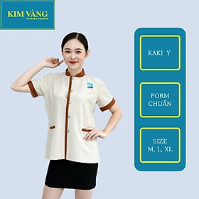 [KIM VÀNG] Áo tạp vụ đồng phục tay ngắn chất liệu Kaki Ý mềm mịn - Màu kem mẫu 02