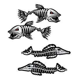 2 Pairs Skeleton Fish Crocodile Boat Decals Funny Stickers Fishing Boat Graphics Car Canoe Kayak DIY Accessories