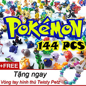 Bộ sưu tập 144 mô hình đồ chơi Pokemon Go mini đa hệ + tặng vòng tay biến hình thú Twisty Petz dễ thương cho các bé