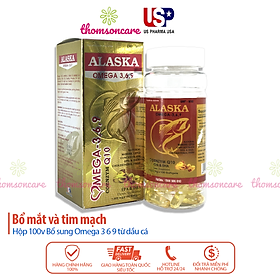 Dầu cá Alaska Omega 3 6 9 Hộp 100 viên - Bổ sung Omega369, DHA EPA, có thêm dầu hoa anh thảo và coenzym q10 - Bổ mắt và tim mạch