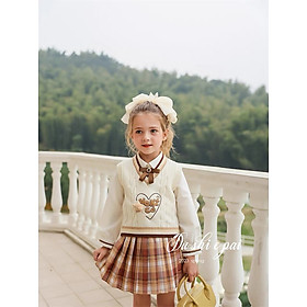 Set váy cho bé gái 3-8 tuổi đính 3 nơ và thỏ. Váy thu đông trẻ em phong cách Hàn Quốc kiểu dáng thời trang