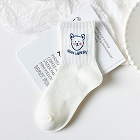 Tất nữ cổ cao hình gấu cute, sét tất nữ trắng nhiều mẫu phong cách Hàn Quốc A06
