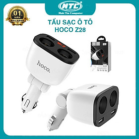 Mua Cốc sạc xe hơi ô tô dành cho Hoco Z28 tích hợp 4 cổng sạc - có màn hình LCD (trắng đen - Hàng Chính Hãng