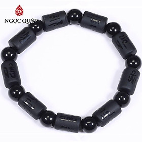 Vòng tay đá obsidian đốt trụ lục tự đại minh chú mệnh thủy, kim - Ngọc Quý Gemstones